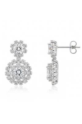 Silver plated cubic zirconia & crystals studded necklace earrings set jewellery for women 5