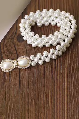 Cubic zirconia & pearl studded stylish belly chain kamar bandh waist belt