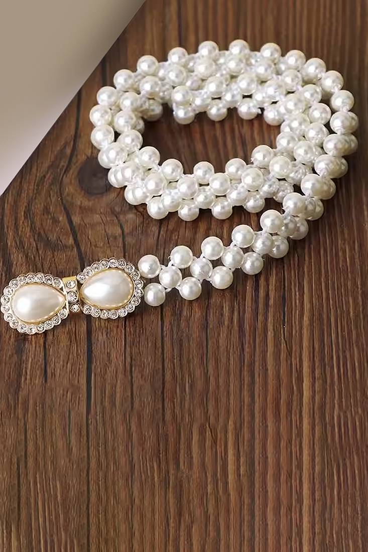 Cubic zirconia & pearl studded stylish belly chain kamar bandh waist belt