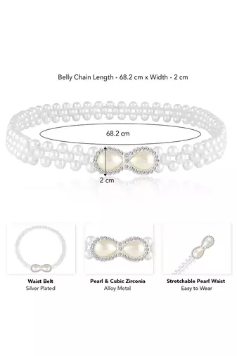 Cubic zirconia & pearl studded stylish belly chain kamar bandh waist belt