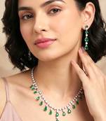 Green stylish necklace earrings set for women & girls | silver plated | cubic zirconia & crystals studded