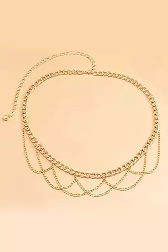 Gold plated layered chain waist belt kamar bandh belly chain fancy jewelllery gift for women