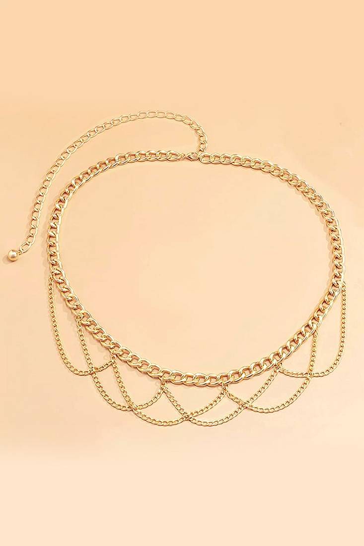 Gold plated layered chain waist belt kamar bandh belly chain fancy jewelllery gift for women