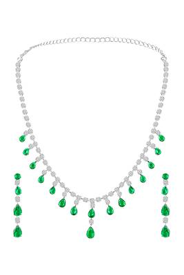 Green stylish necklace earrings set for women & girls | silver plated | cubic zirconia & crystals studded 3