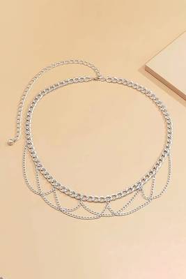 Silver plated layered chain waist belt kamar bandh belly chain jewelllery gift for women 1