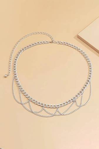 Silver plated layered chain waist belt kamar bandh belly chain jewelllery gift for women