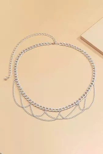 Silver plated layered chain waist belt kamar bandh belly chain jewelllery gift for women