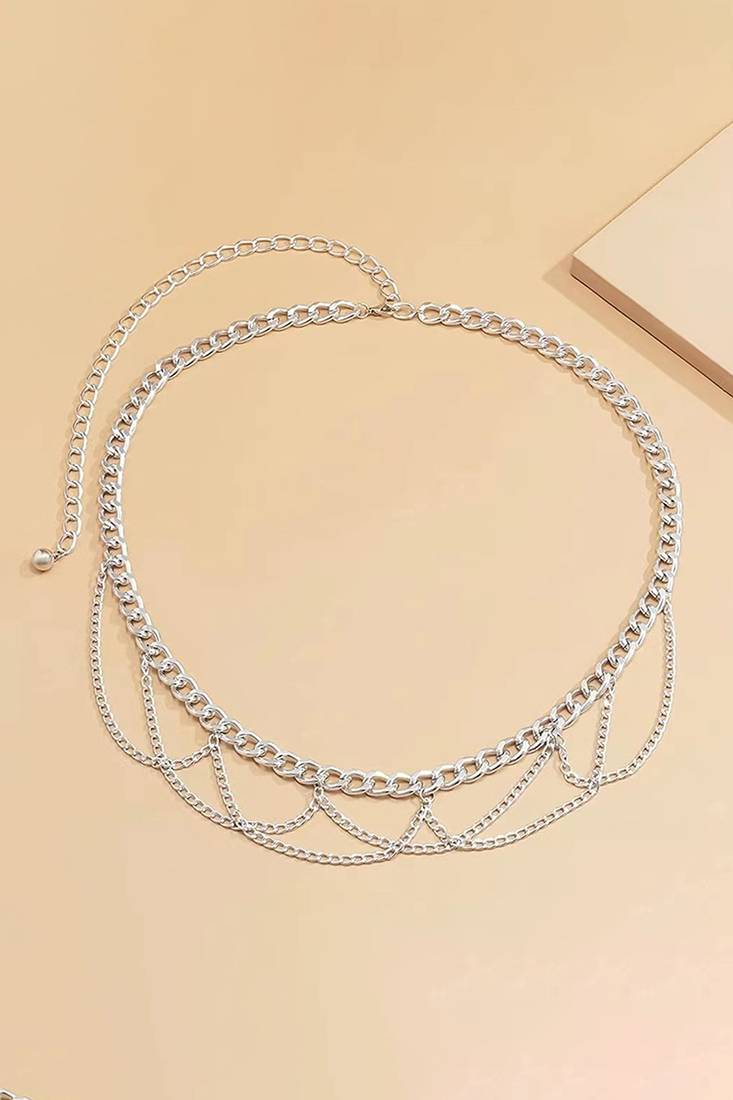 Silver plated layered chain waist belt kamar bandh belly chain jewelllery gift for women