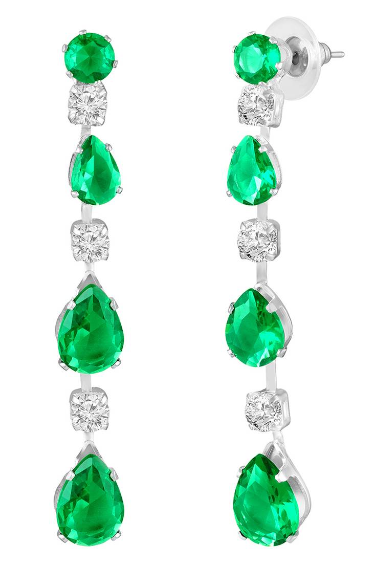 Green stylish necklace earrings set for women & girls | silver plated | cubic zirconia & crystals studded