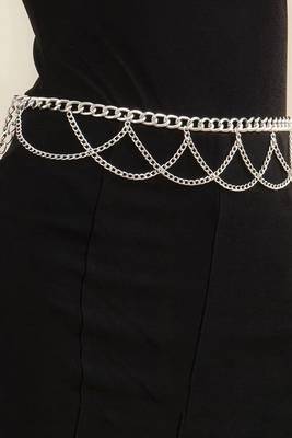 Silver plated layered chain waist belt kamar bandh belly chain jewelllery gift for women 2