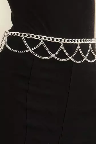 Silver plated layered chain waist belt kamar bandh belly chain jewelllery gift for women