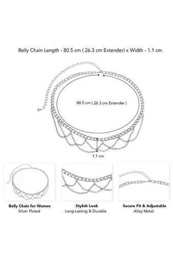 Silver plated layered chain waist belt kamar bandh belly chain jewelllery gift for women