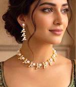 Fancy white necklace earrings set for women & girls | gold plated | crystals & pearl studded