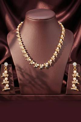 Fancy white necklace earrings set for women & girls | gold plated | crystals & pearl studded 2