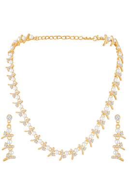Fancy white necklace earrings set for women & girls | gold plated | crystals & pearl studded 4