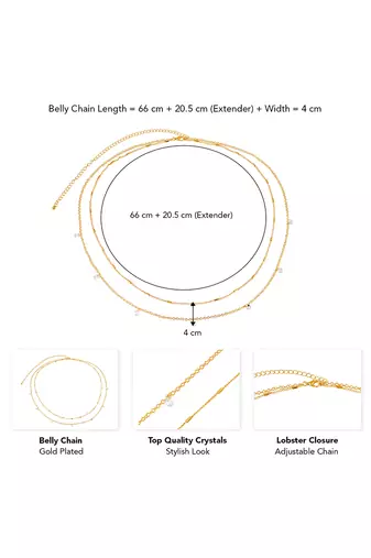 Gold plated crystal studded two layer kamarbandh belly chain wrist belt jewellery for women
