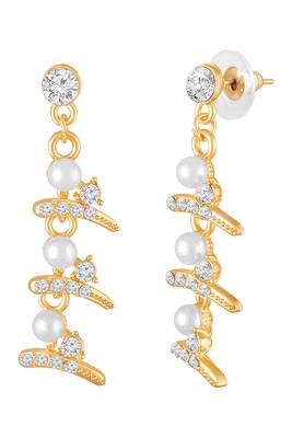 Fancy white necklace earrings set for women & girls | gold plated | crystals & pearl studded 5