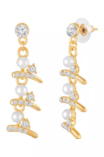 Fancy white necklace earrings set for women & girls | gold plated | crystals & pearl studded