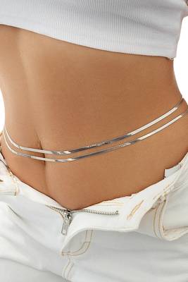 Double layer silver plated waist belly chain plain kamar bandh jewellery gift for women 2