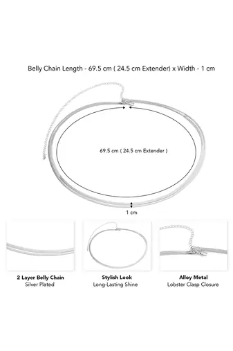 Double layer silver plated waist belly chain plain kamar bandh jewellery gift for women