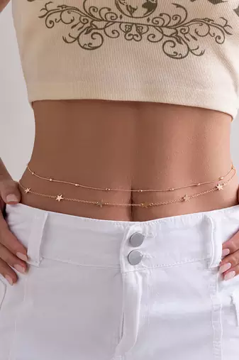 Gold plated double layer star style waist chain karmarbadhan belly chain jewellery gift & girl