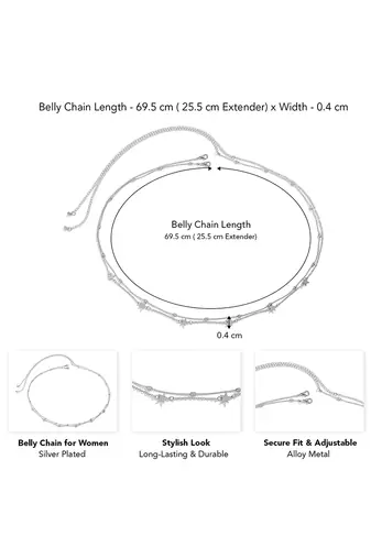 Star style silver plated waist chain kamar bandh adjustable belly chain jewellery gift