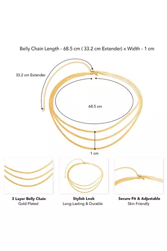 3 layer gold plated belly chain kamarbandh waist chain belt body chain jewellery for women