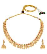 Gold plated faux ruby faux emerald studded filigree design necklace & jhumki earring set