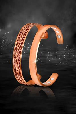 Handmade copper cuff bracelets plain and inlay for men and women| set of 2 with gift box 1