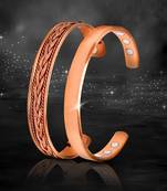 Handmade copper cuff bracelets plain and inlay for men and women| set of 2 with gift box
