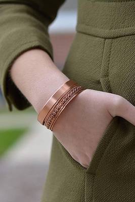 Handmade copper cuff bracelets plain and inlay for men and women| set of 2 with gift box 2