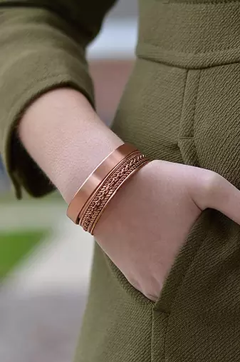 Handmade copper cuff bracelets plain and inlay for men and women| set of 2 with gift box