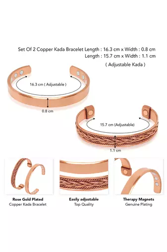 Handmade copper cuff bracelets plain and inlay for men and women| set of 2 with gift box
