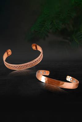 Copper cuff bracelets tibetan style hand forged with solid and high gauge kada set of 2 1