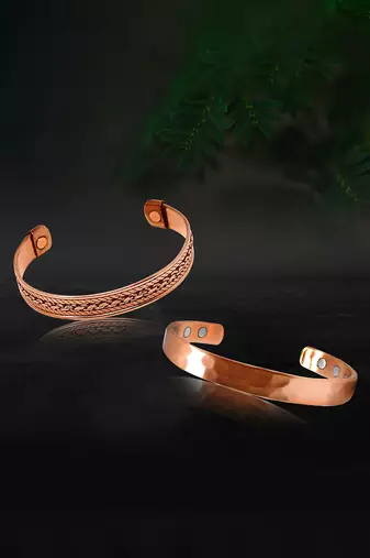 Copper cuff bracelets tibetan style hand forged with solid and high gauge kada set of 2