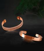 Copper cuff bracelets tibetan style hand forged with solid and high gauge kada set of 2