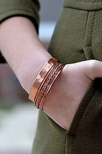 Copper cuff bracelets tibetan style hand forged with solid and high gauge kada set of 2