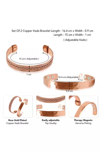 Copper cuff bracelets tibetan style hand forged with solid and high gauge kada set of 2