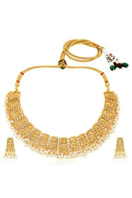 Gold plated lariya studded necklace & dangle earring set ethnic jewellery for women 1