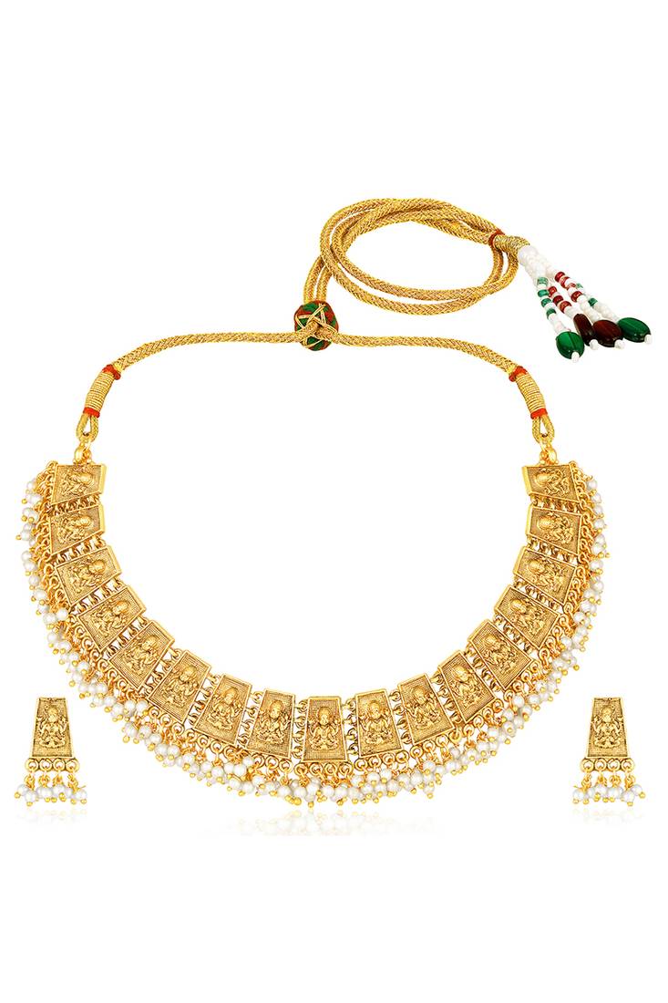 Gold plated lariya studded necklace & dangle earring set ethnic jewellery for women
