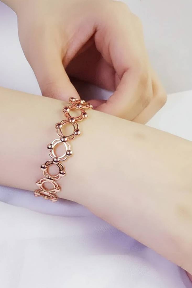 Rose gold plated fancy bracelet cum ring fashion jewellery for women & girls