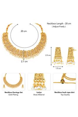 Gold plated lariya studded necklace & dangle earring set ethnic jewellery for women 3
