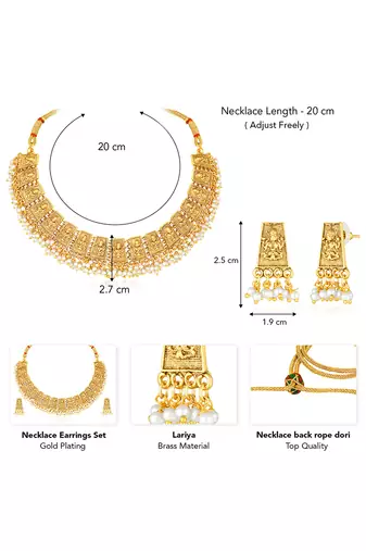 Gold plated lariya studded necklace & dangle earring set ethnic jewellery for women