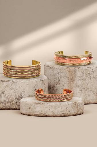 Copper cuff bracelets tibetan style hand forged with solid and high gauge kada set of 3