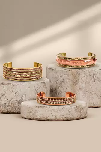 Copper cuff bracelets tibetan style hand forged with solid and high gauge kada set of 3
