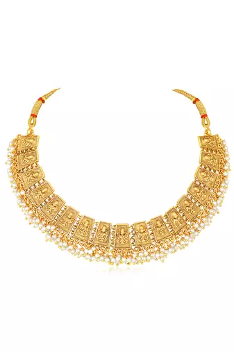 Gold plated lariya studded necklace & dangle earring set ethnic jewellery for women