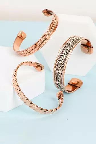 Copper cuff bracelets tibetan style hand forged with solid and high gauge kada set of 3