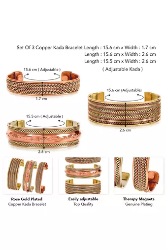Copper cuff bracelets tibetan style hand forged with solid and high gauge kada set of 3