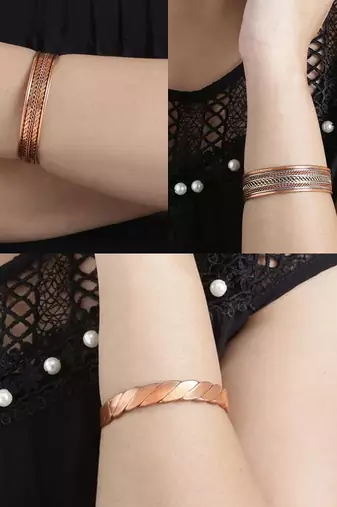Copper cuff bracelets tibetan style hand forged with solid and high gauge kada set of 3
