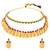 Gold plated faux ruby faux emerald studded necklace earrings set jewellery for women